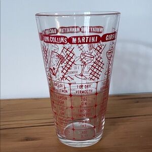 Vintage Federal Glass Red Label Cocktail Shaker with drink recipes
